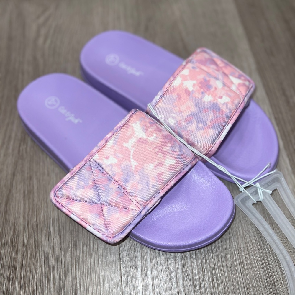 Cat & Jack Kris Sport Slide Sandals Sz L 4/5 Girls Pink Purple Tie Dye Slip-On